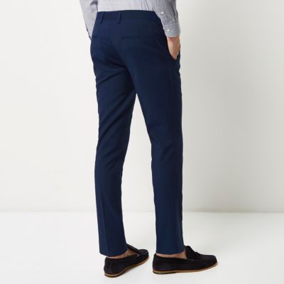 Bright blue slim fit suit trousers